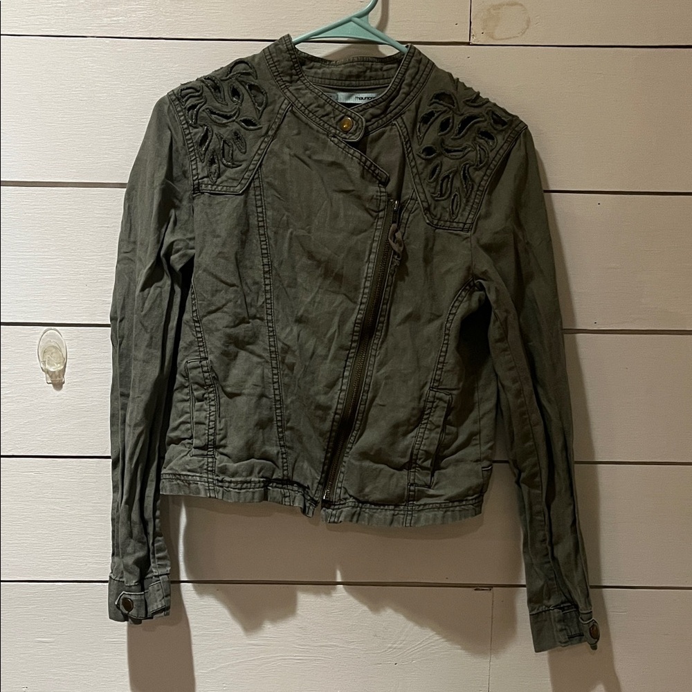 Olive Green Women's Jacket with Embroidered Details
